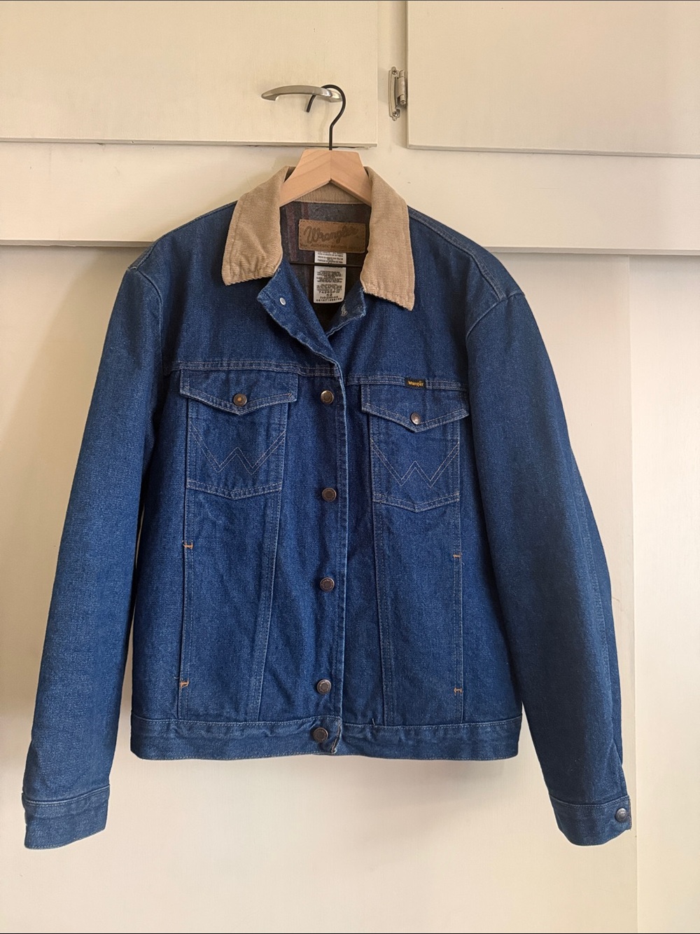Wrangler Dark Blue Denim Jacket with Tan Collar